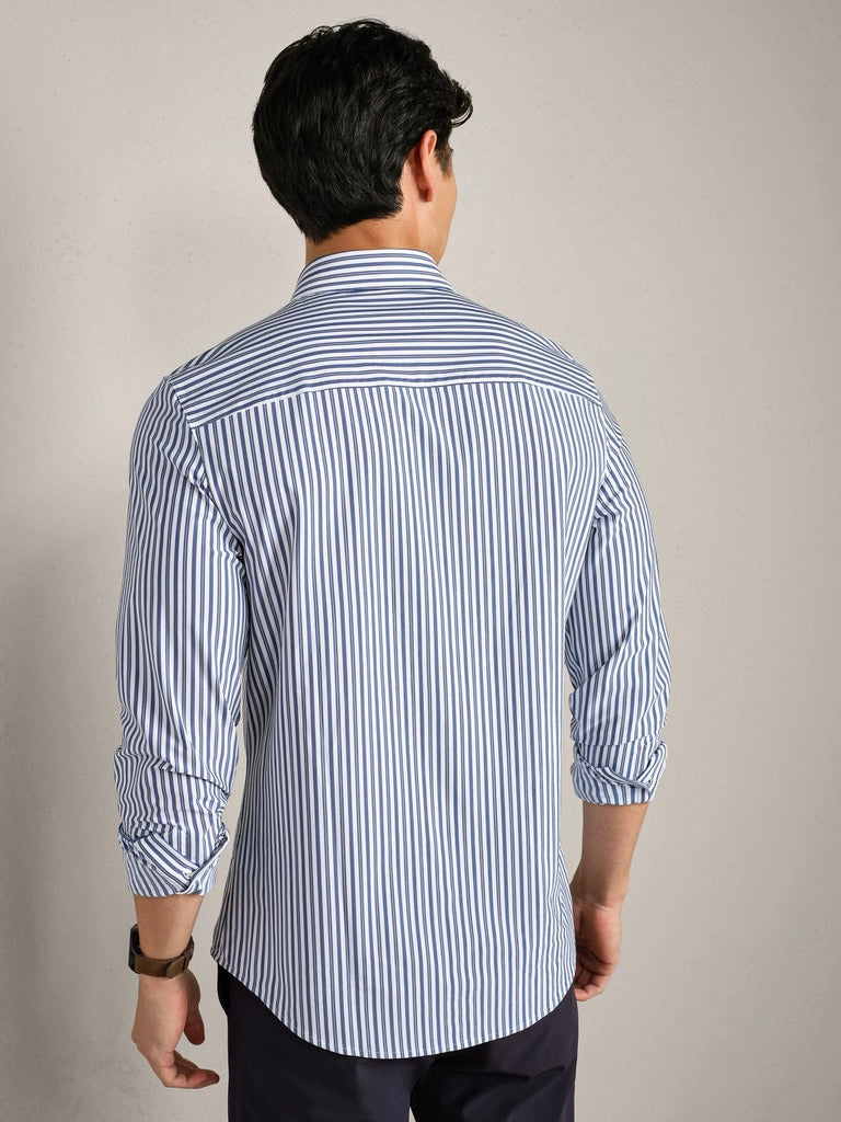 Navy/White Vintage Stripe - Commuter Shirt - Slim Fit