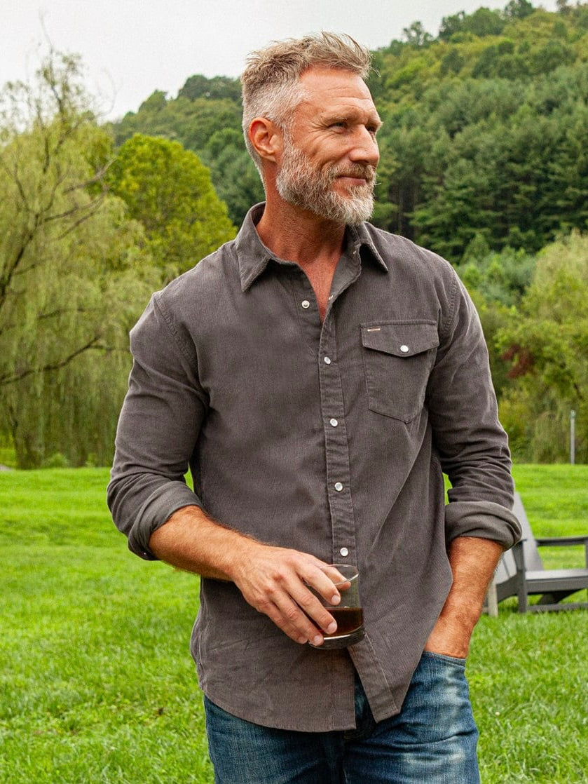 Charcoal - Long Sleeve Corduroy Pearl Snap