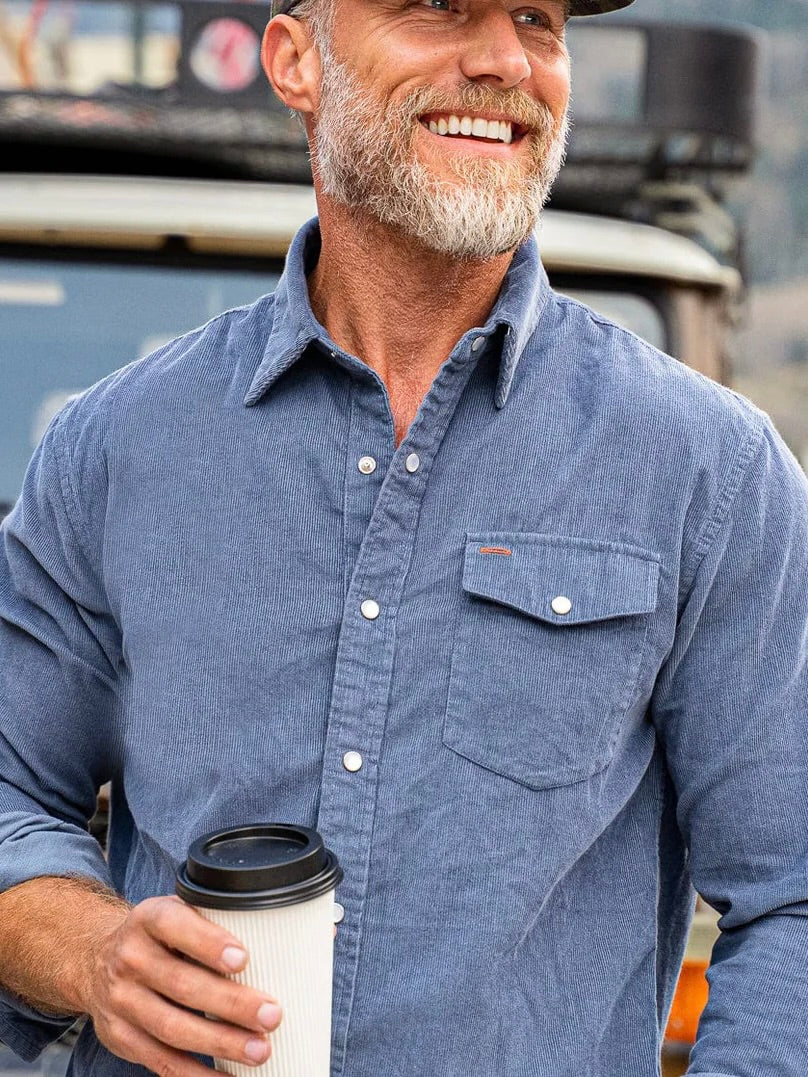 Slate Blue - Long Sleeve Corduroy Pearl Snap