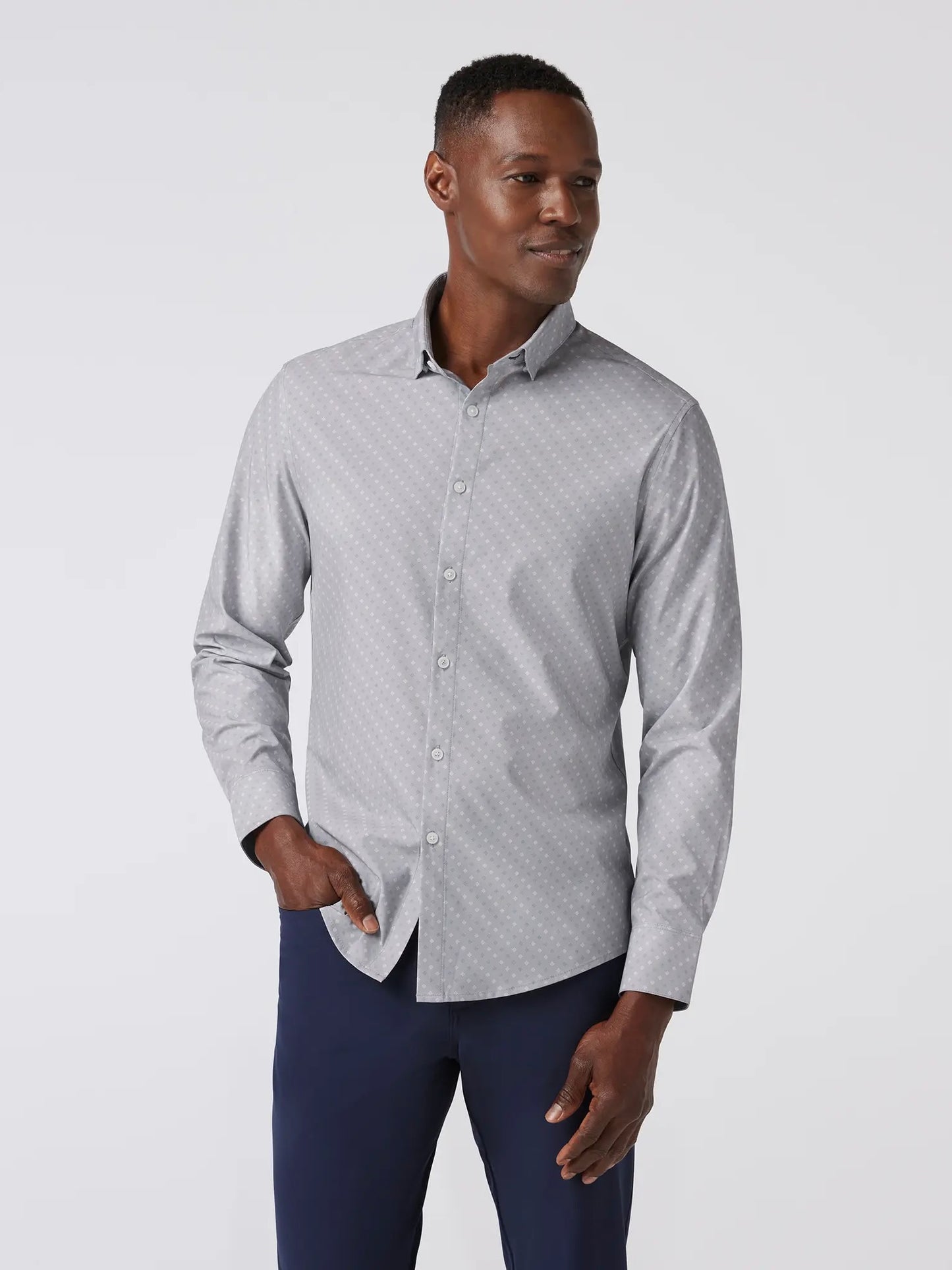 Silver Dotted Diamond - Leeward No Tuck LS Dress Shirt