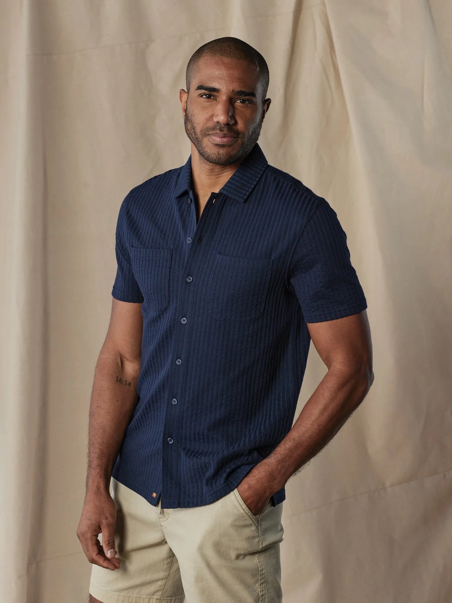 Navy - Knit Getaway Button Up