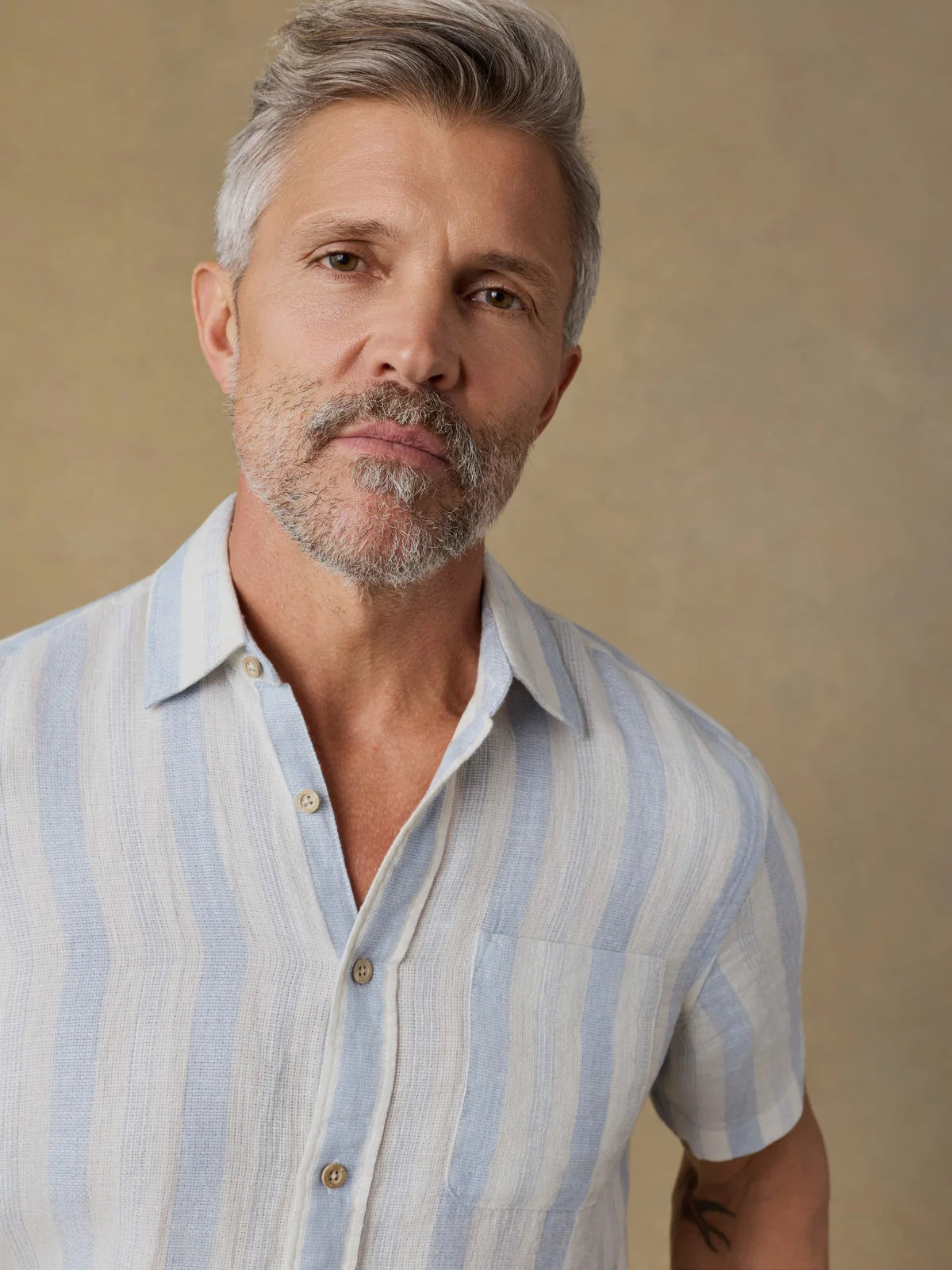 Island Blue Stripe- SS Palma Linen Shirt
