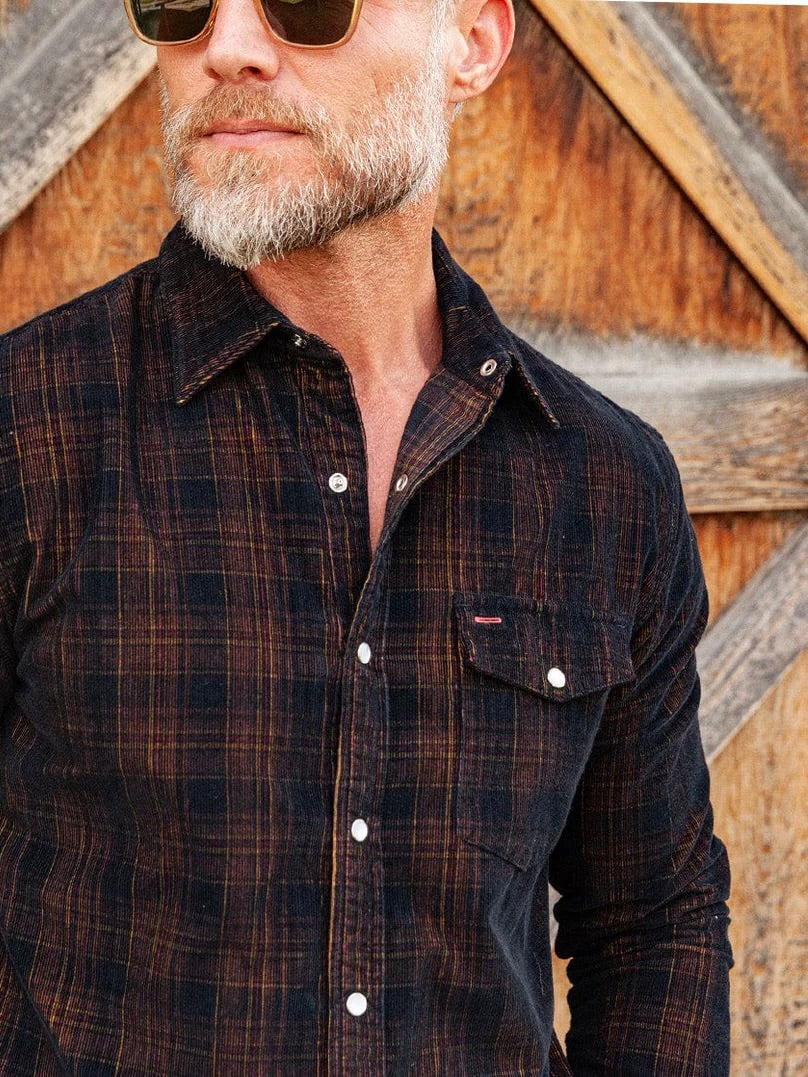 Black Plaid- Long Sleeve Corduroy Pearl Snap