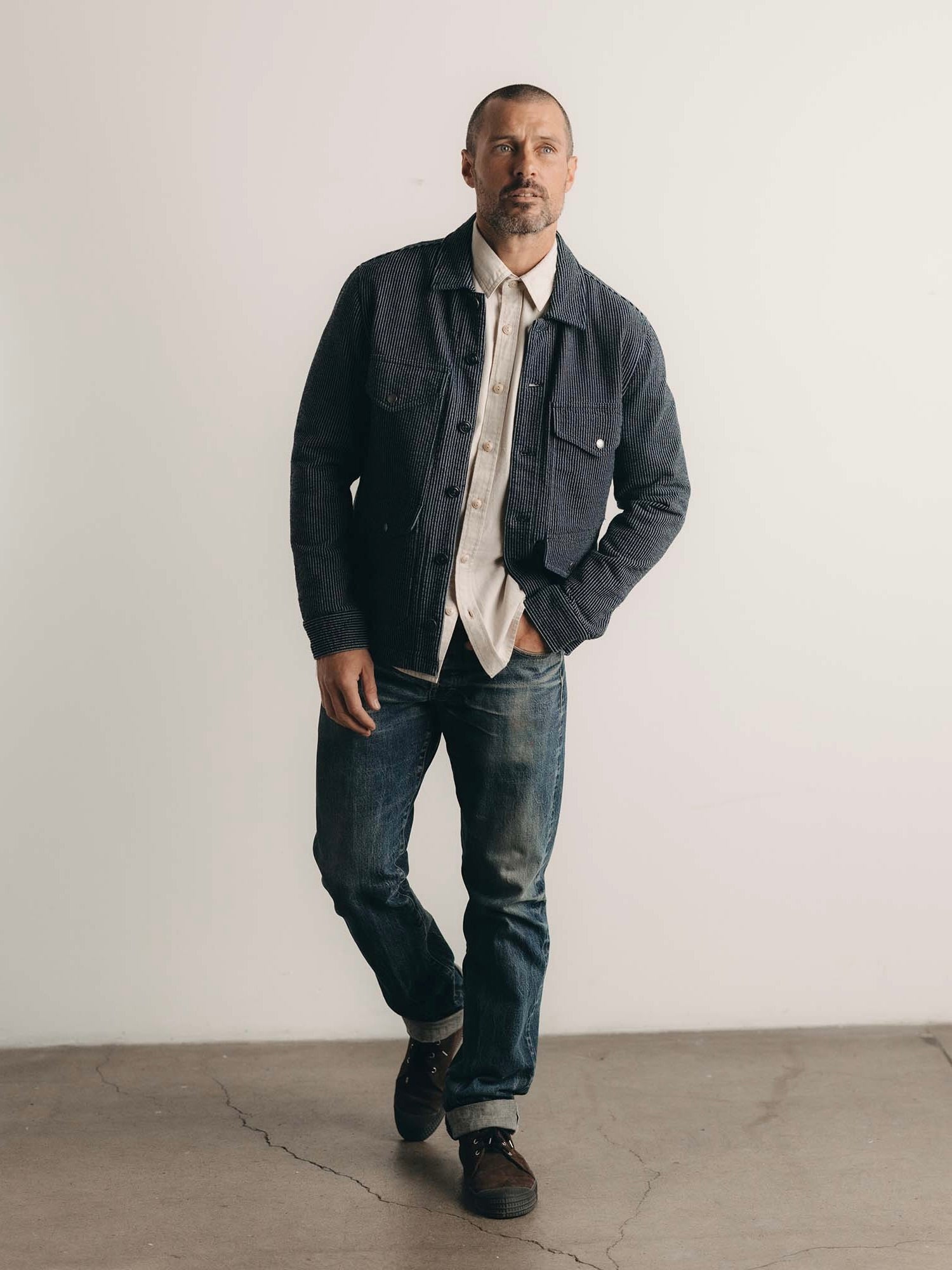 Indigo French Terry Stripe - The Jackson Jacket