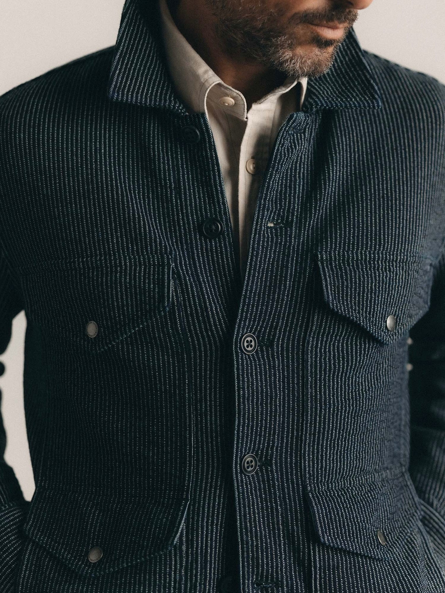 Indigo French Terry Stripe - The Jackson Jacket