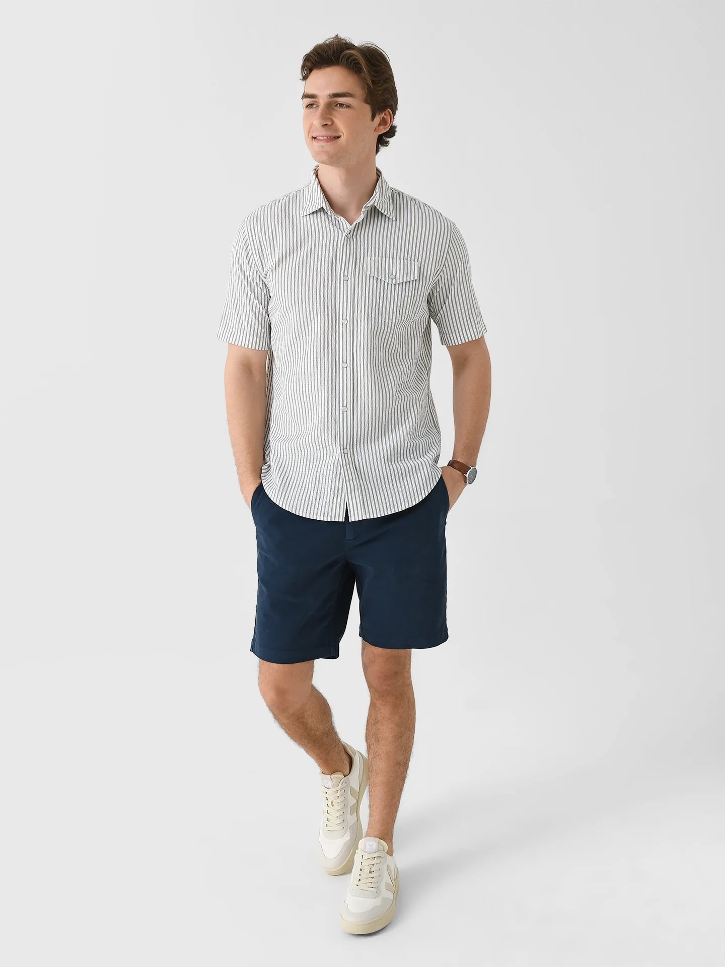 Sage Seersucker - Short Sleeve Performance Pearl