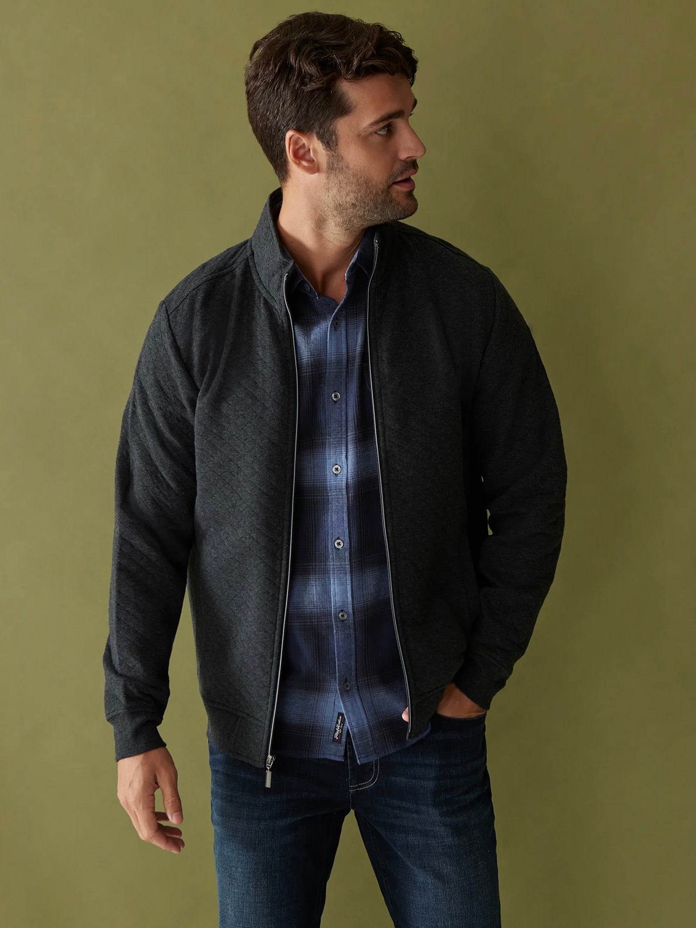 Charcoal Heather - Alloway Quilted Full Zip Mockneck