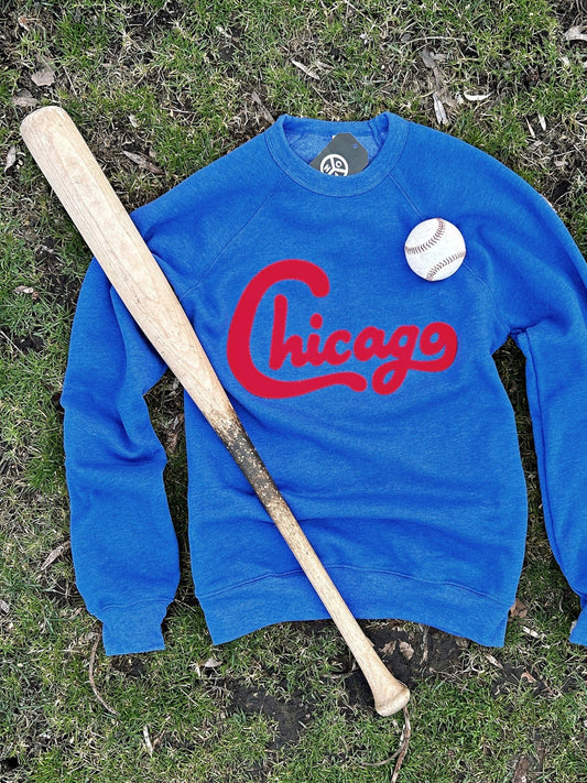 Chicago Blue Felt Applique Crewneck