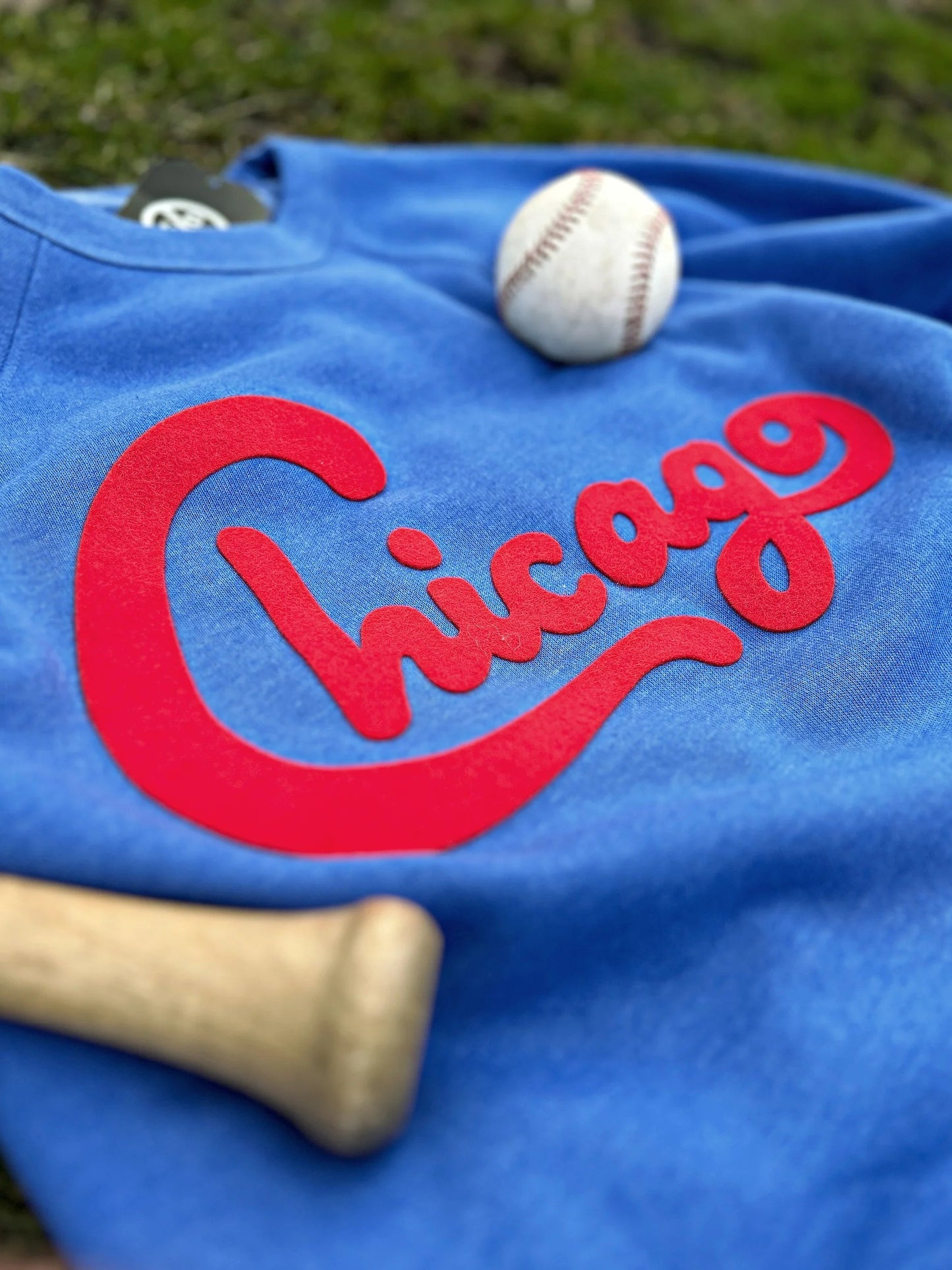 Chicago Blue Felt Applique Crewneck
