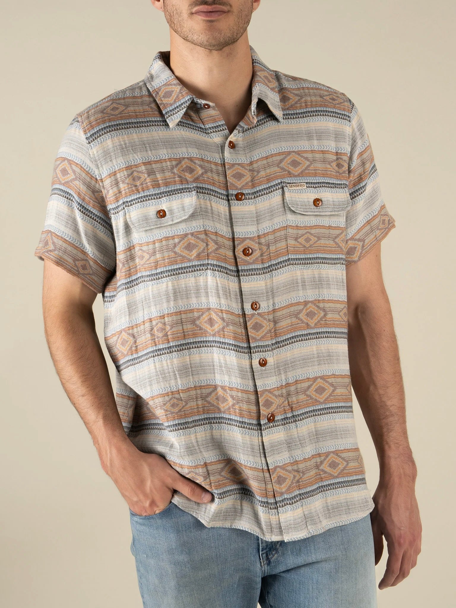 Sonoitta Stripe - Brown/Blue - Boquillas Short Sleeve Shirt