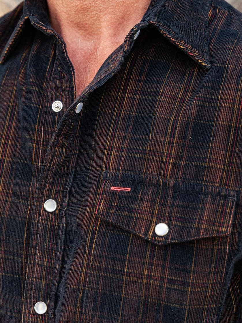 Black Plaid- Long Sleeve Corduroy Pearl Snap