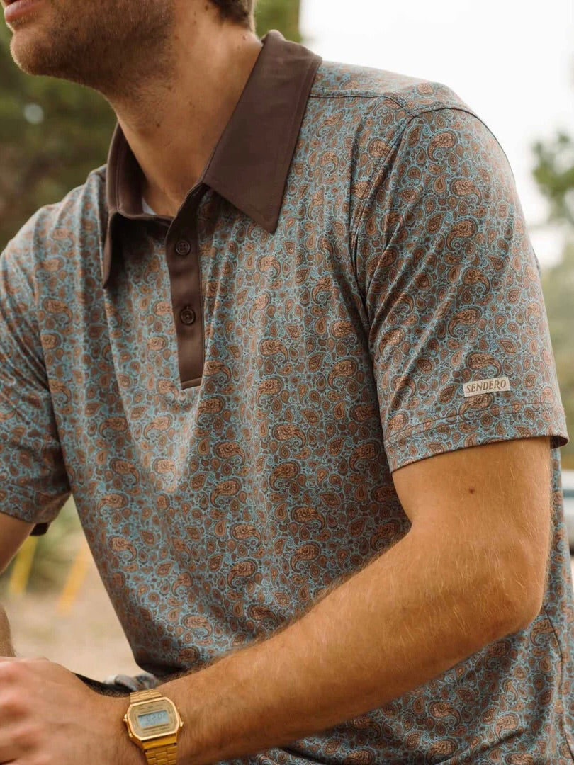 Wildrose Paisley - Sky Blue - High Noon Performance Polo