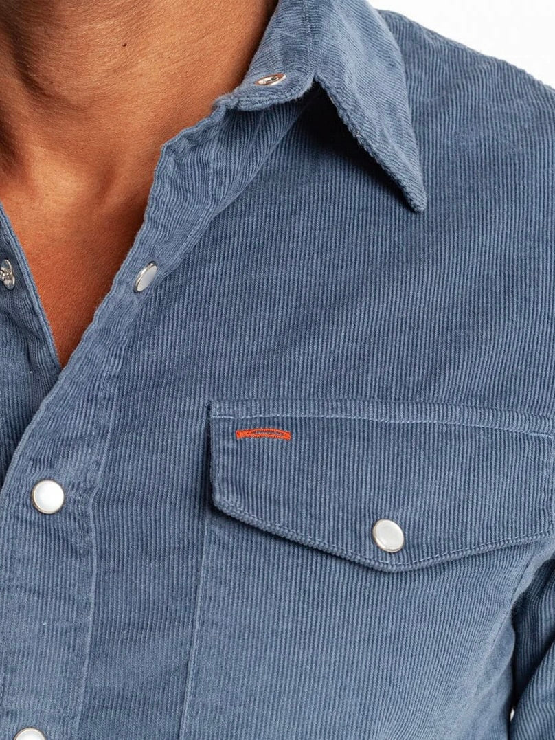 Slate Blue - Long Sleeve Corduroy Pearl Snap
