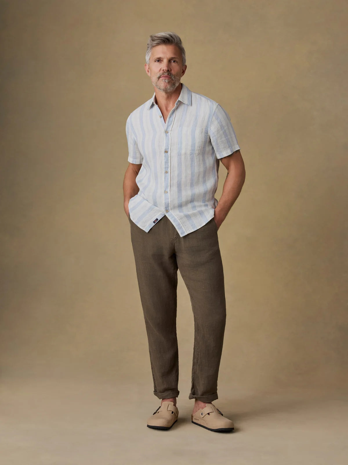 Island Blue Stripe- SS Palma Linen Shirt