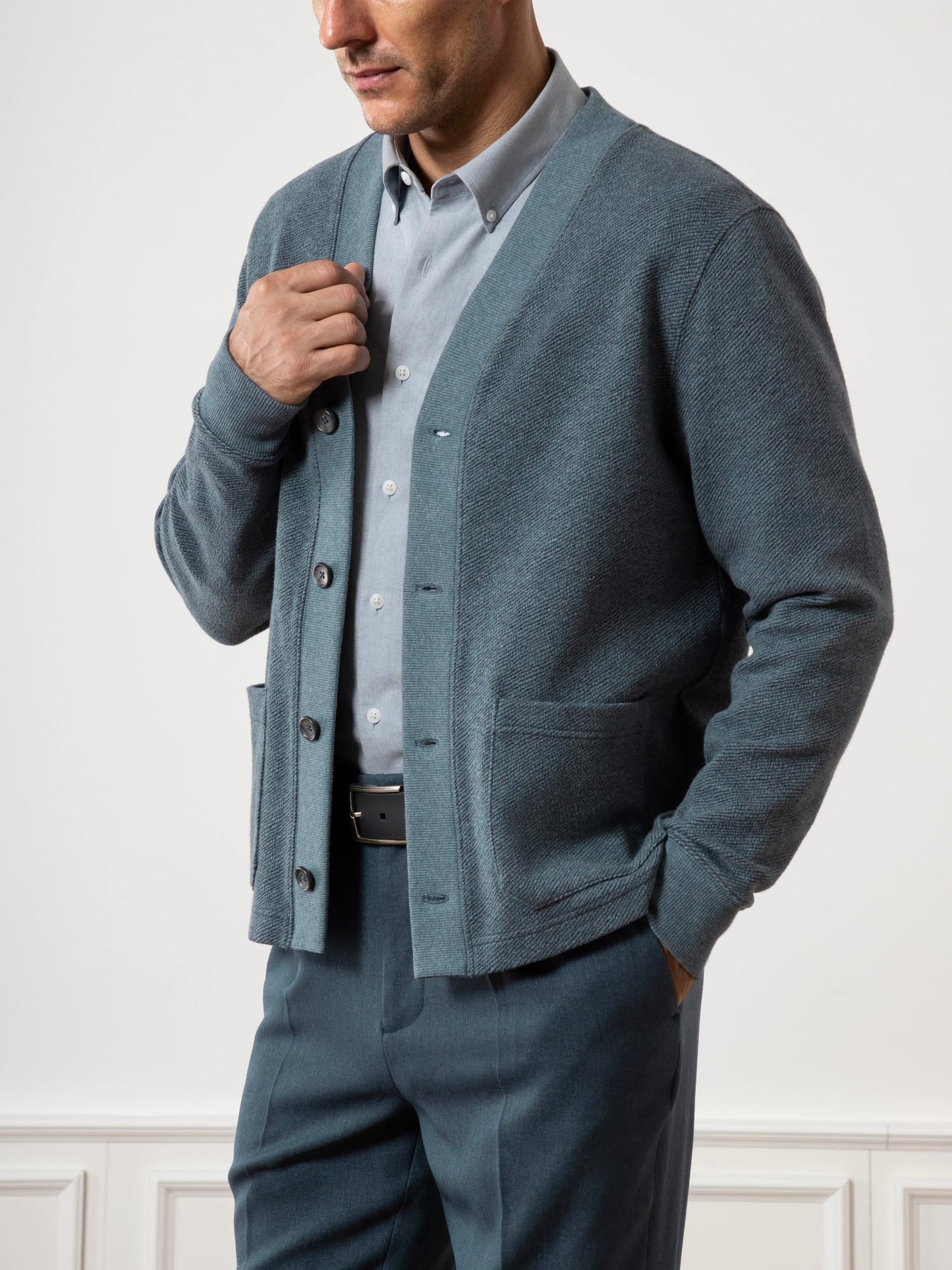 Yale Blue Heather- Byron Jarcqiard Cardigan