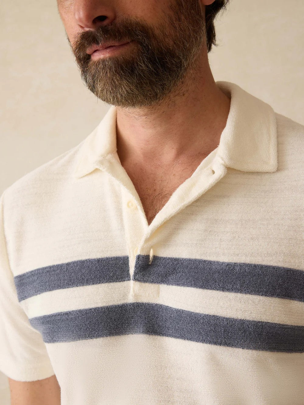 Vintage White - Cabana Towel Terry Surf Stripe Polo