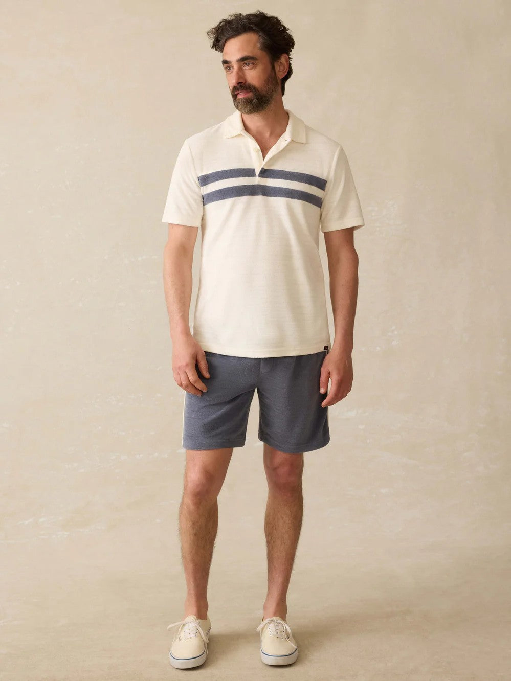 Vintage White - Cabana Towel Terry Surf Stripe Polo