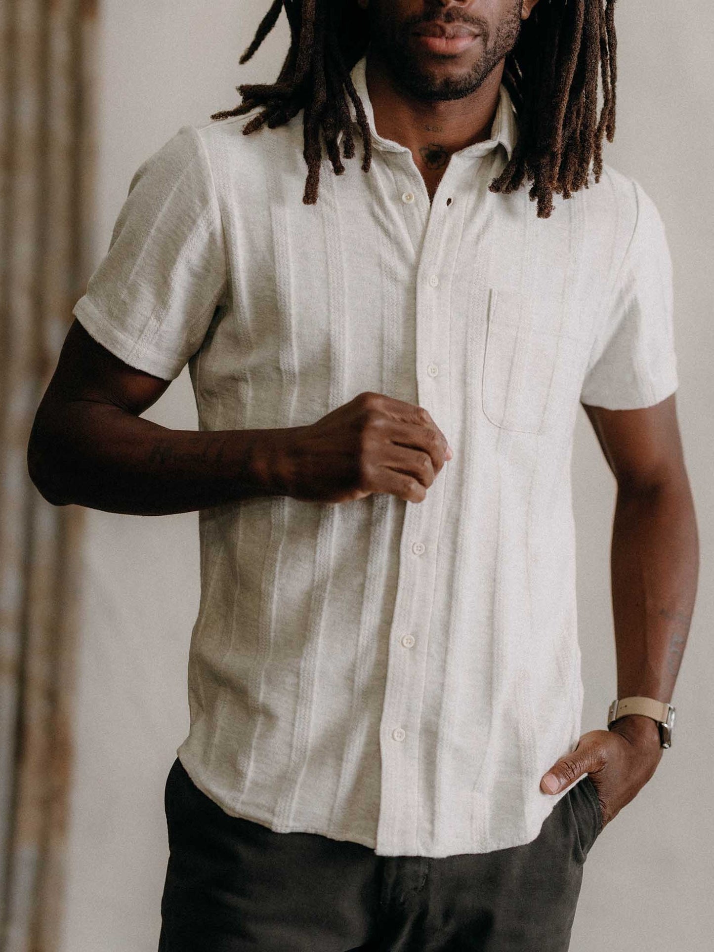 Heather Ash Pointelle Stripe - The Short Sleeve California