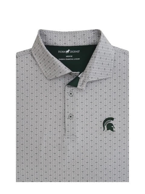 Grey/White/Green - Michigan State University Bamboo Charcoal Football Weave Polo