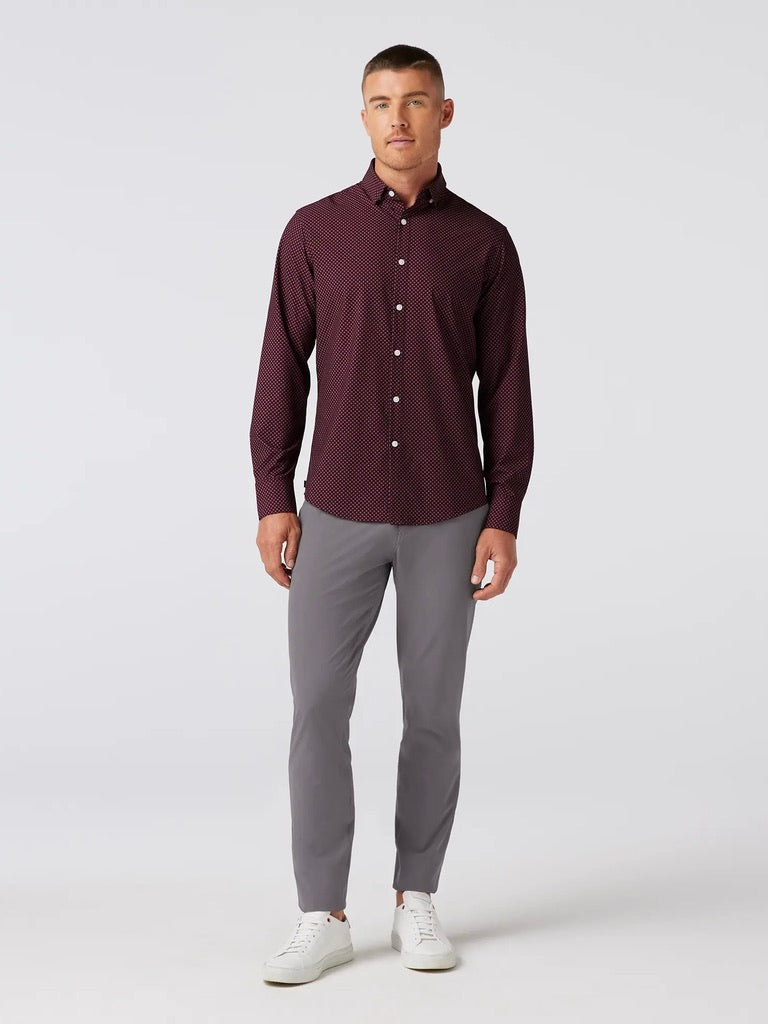 Wine Clover Plaid - Leeward No Tuck LS Dress Shirt