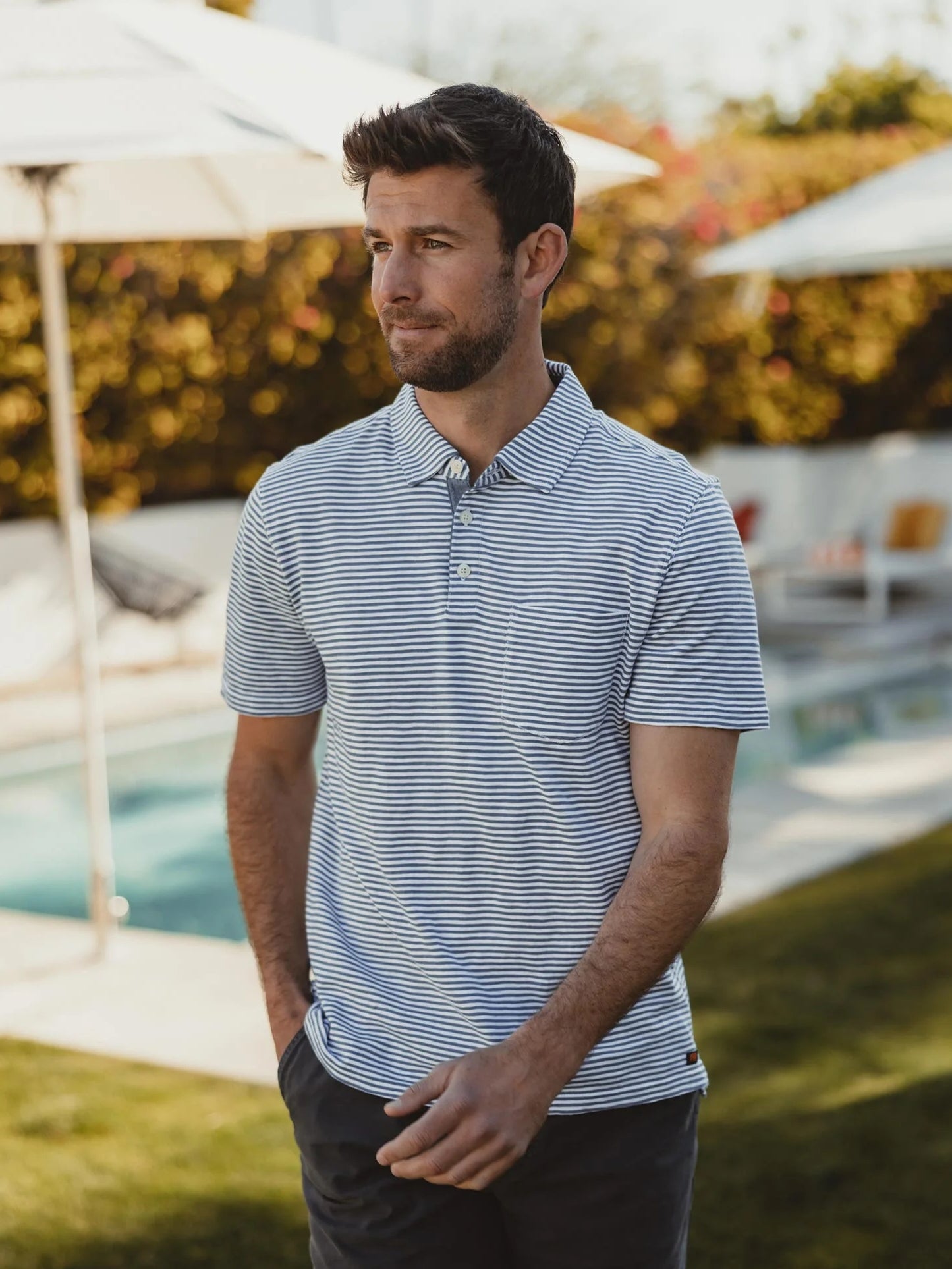 Blue Stripe - Vintage Slub Pocket Polo