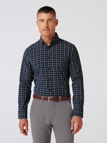 Navy Stewart Plaid - Leeward LS Dress Shirt