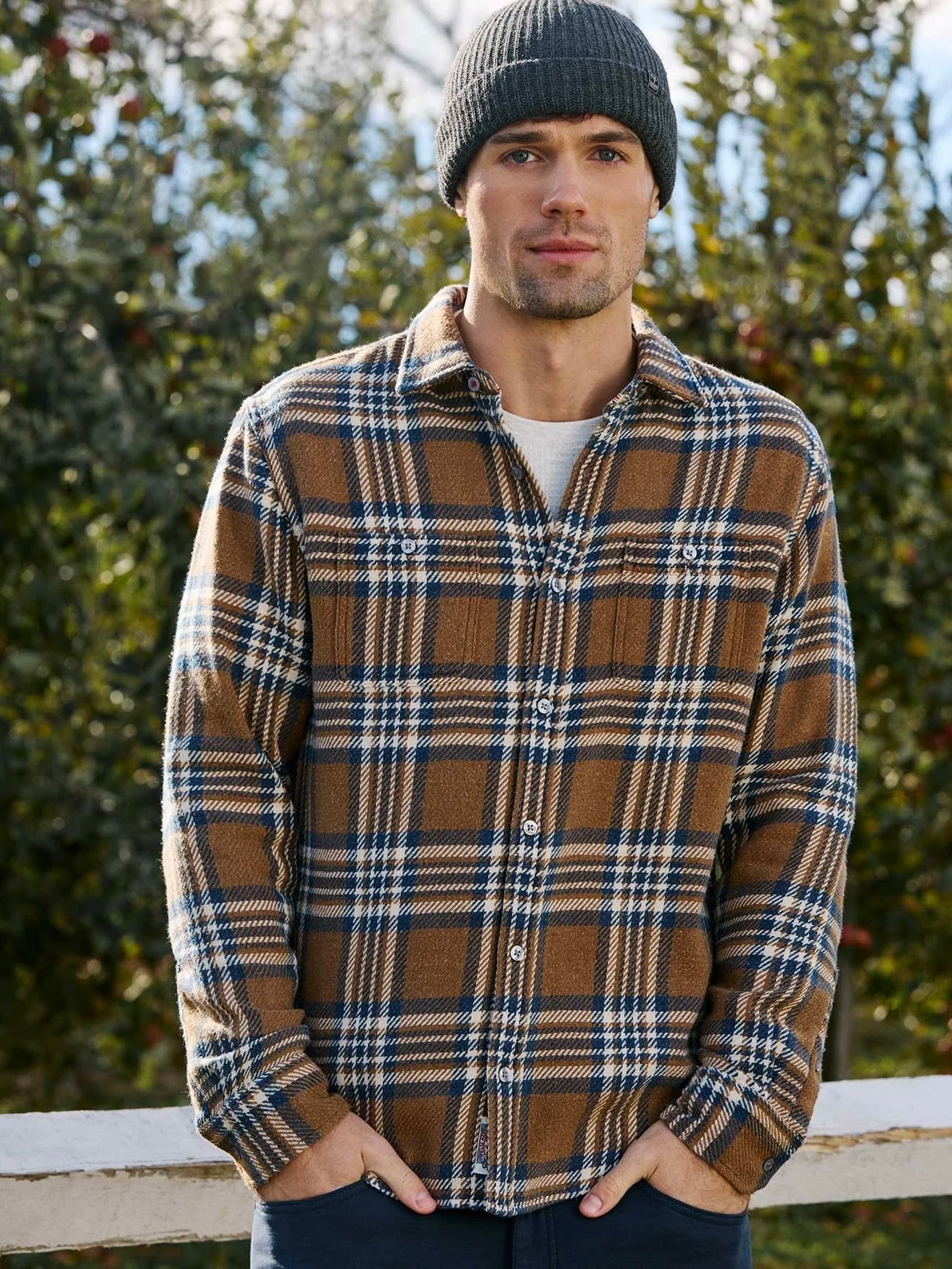 Brown/Navy/Cream - Seabrook LS Vintage Wash Flannel