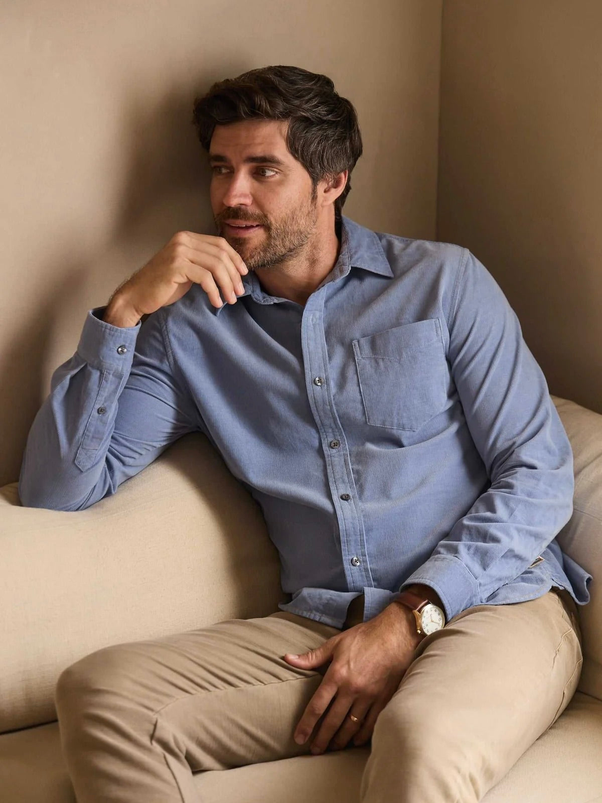 Country Blue - Brian L/S Baby Cord 1 Pocket Shirt