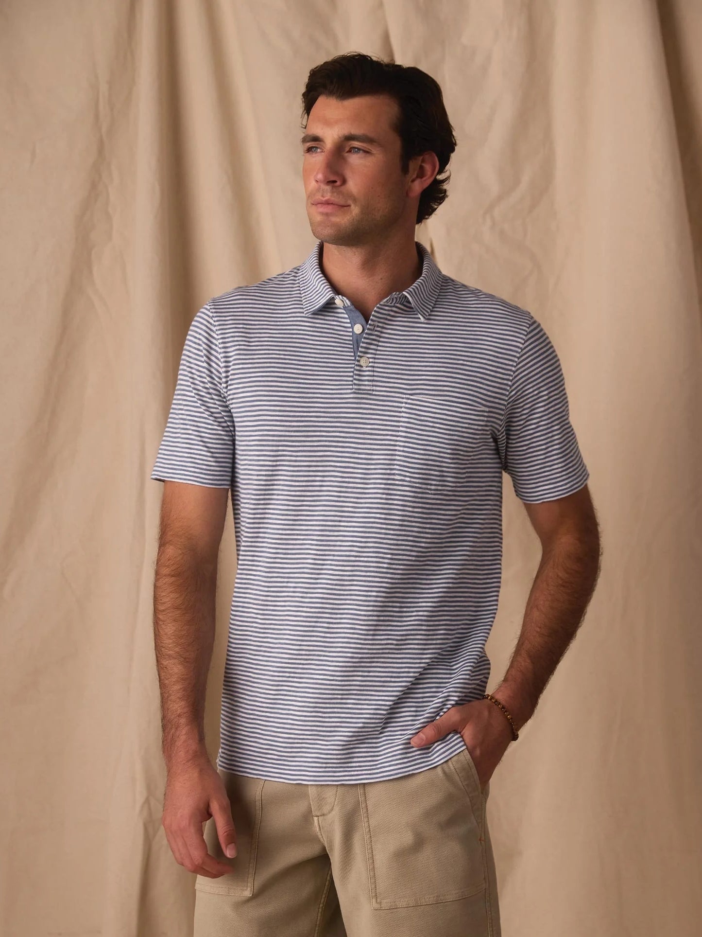 Blue Stripe - Vintage Slub Pocket Polo