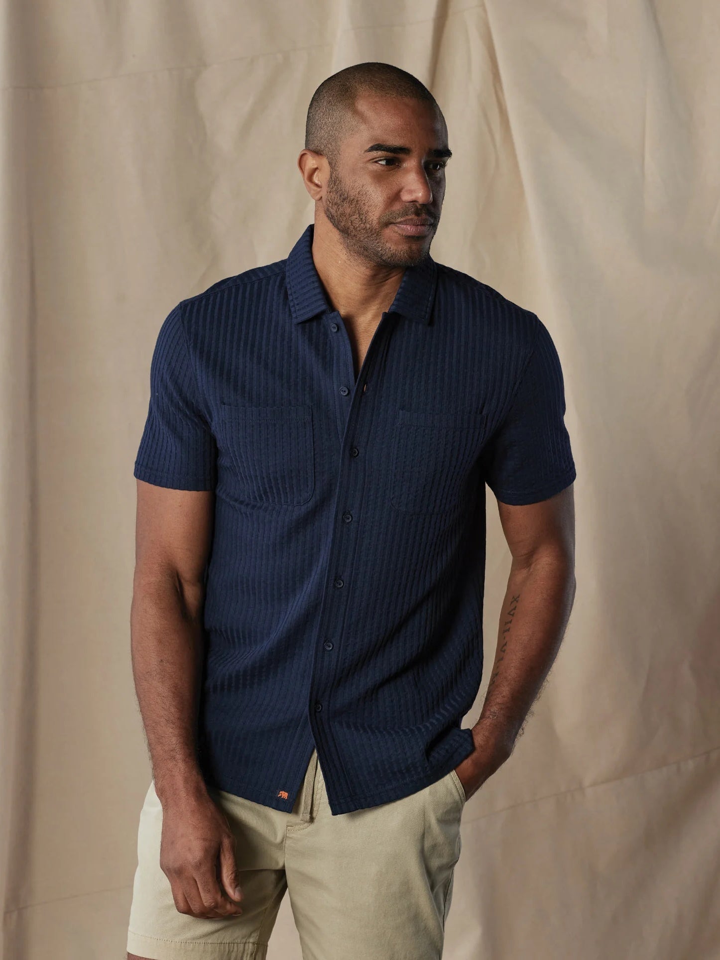 Navy - Knit Getaway Button Up