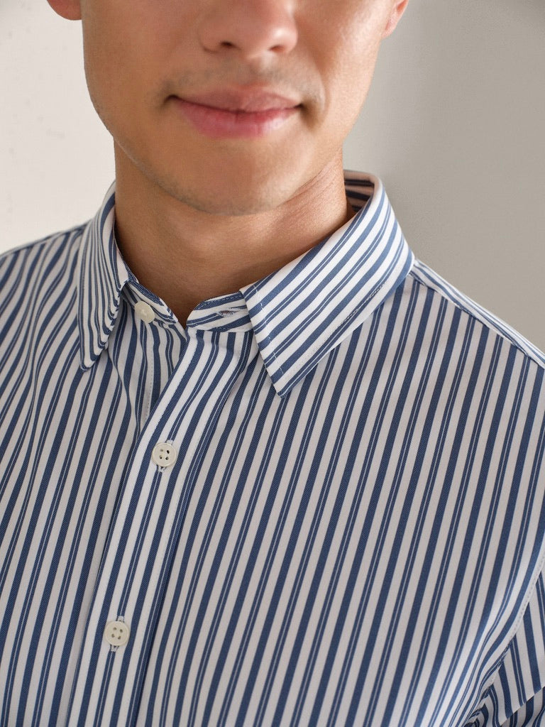 Navy/White Vintage Stripe - Commuter Shirt - Slim Fit