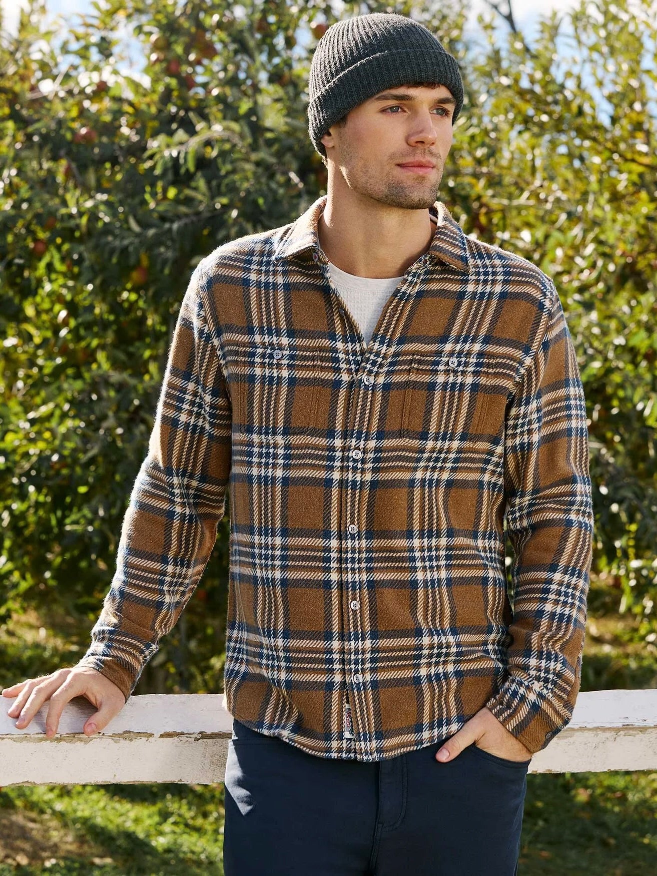 Brown/Navy/Cream - Seabrook LS Vintage Wash Flannel