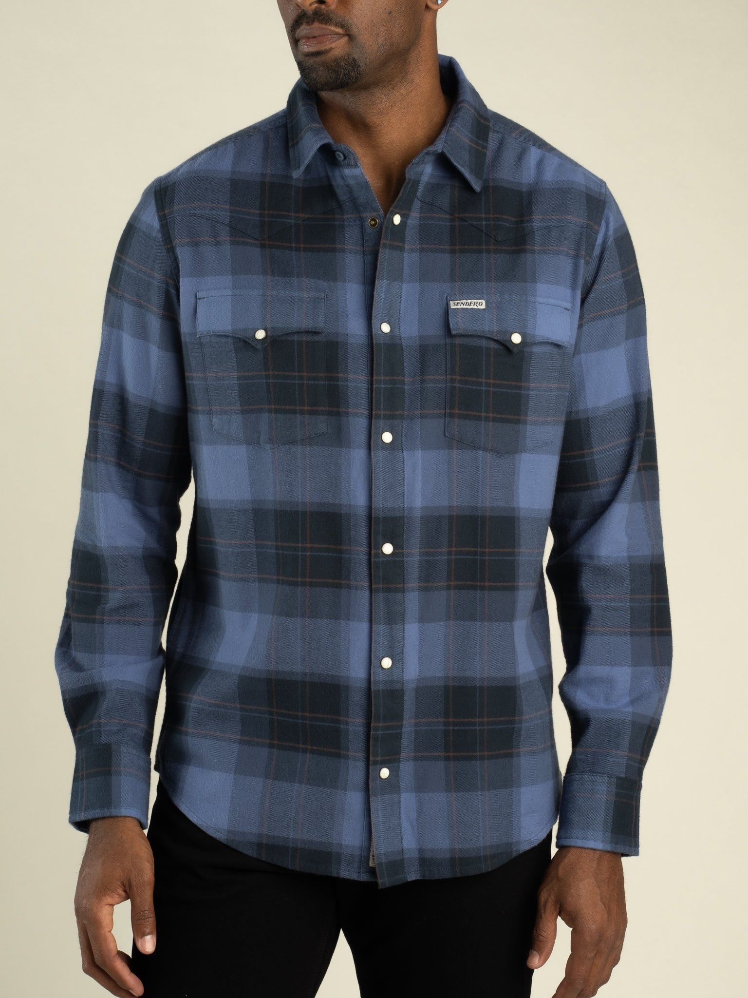 Woodrow Plaid Midnight - Durango Flannel Pearlsnap