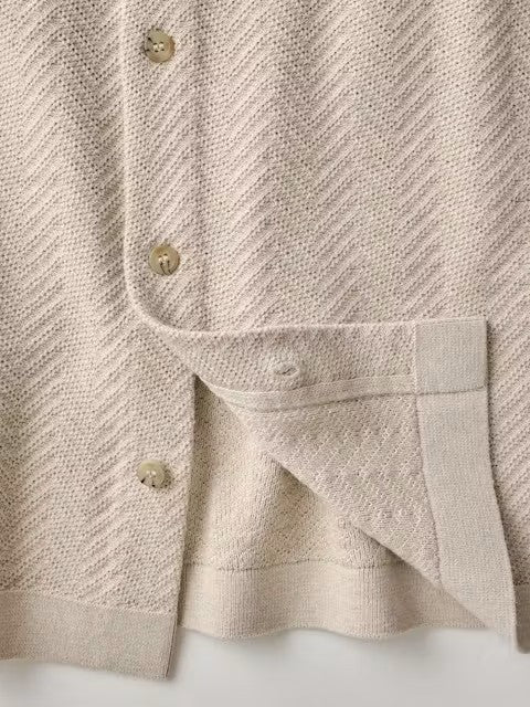 Heather Oat Herringbone - The Button Down Polo