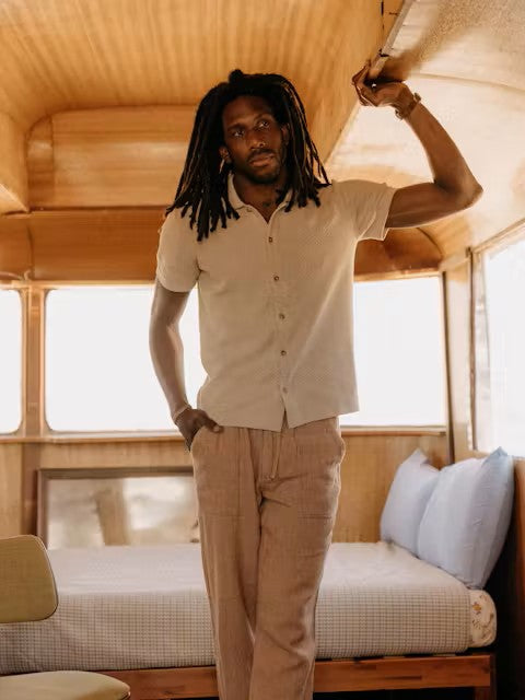 Heather Oat Herringbone - The Button Down Polo