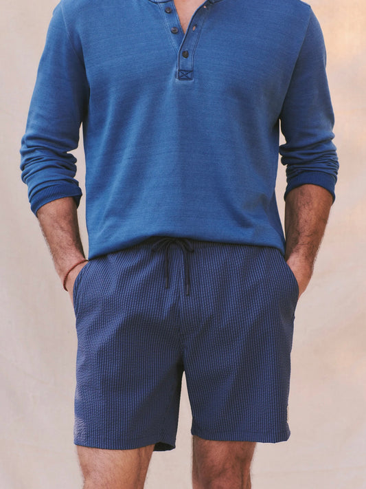 Navy/Blue Stripe - Lined Sport & Swim Shorts 6"