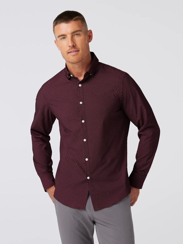 Wine Clover Plaid - Leeward No Tuck LS Dress Shirt