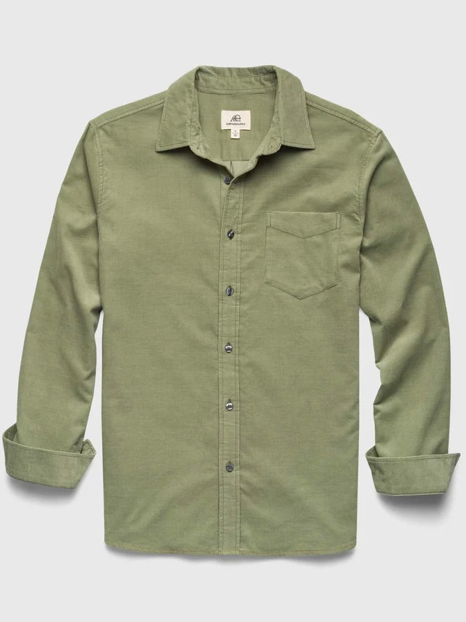 Hedge Green - Brian L/S Baby Cord 1 Pocket Shirt