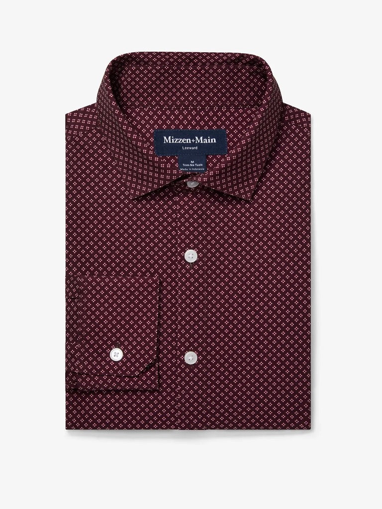 Wine Clover Plaid - Leeward No Tuck LS Dress Shirt