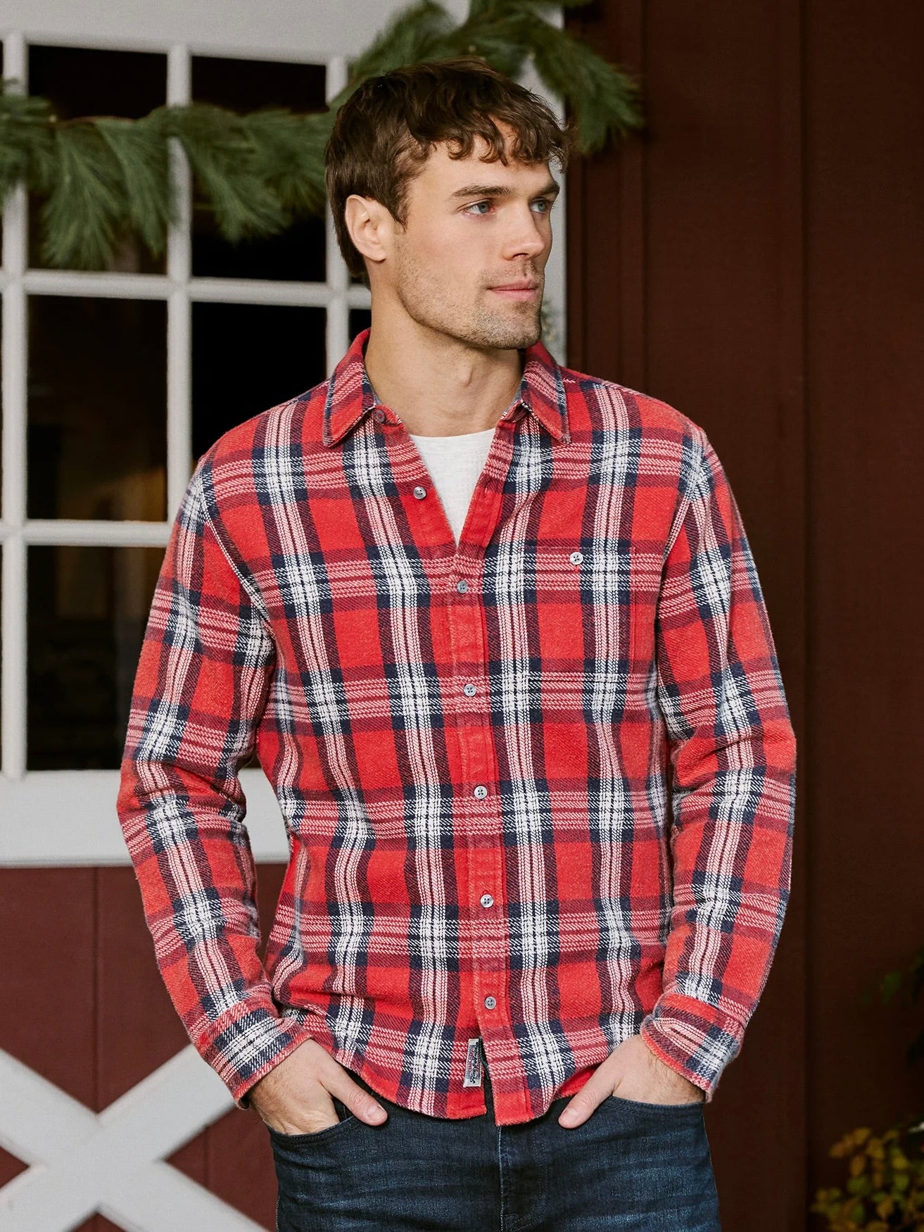 Red/Navy/White - Sheffield LS Flannel Shirt