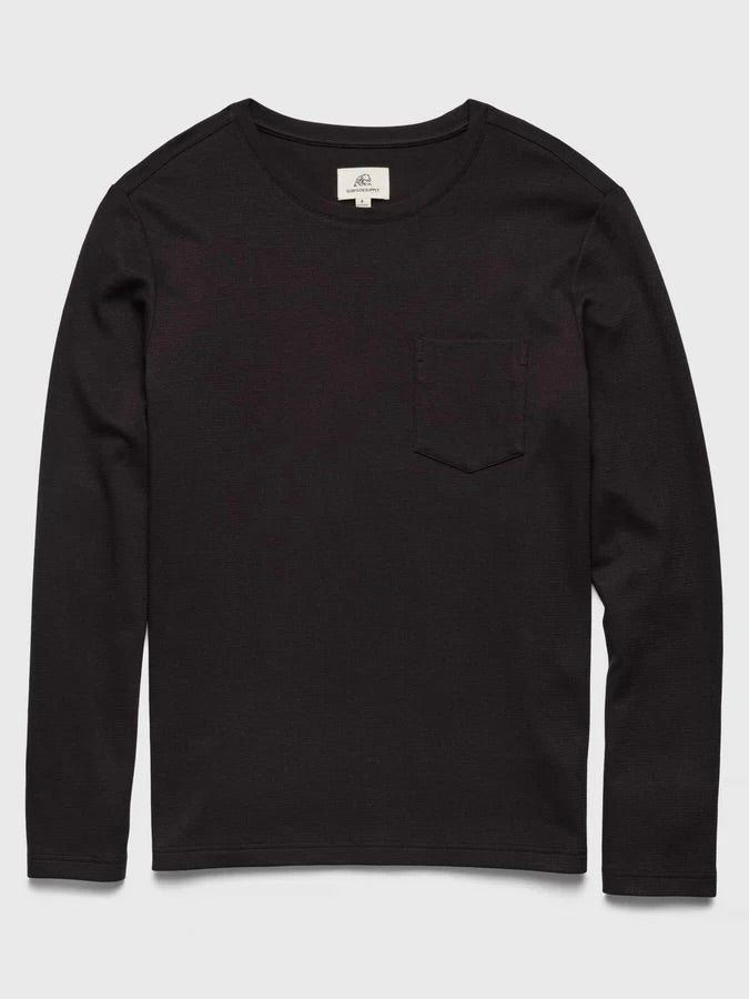 Black - Caleb L/S Textured 1 Pocket Crew Classic Tee