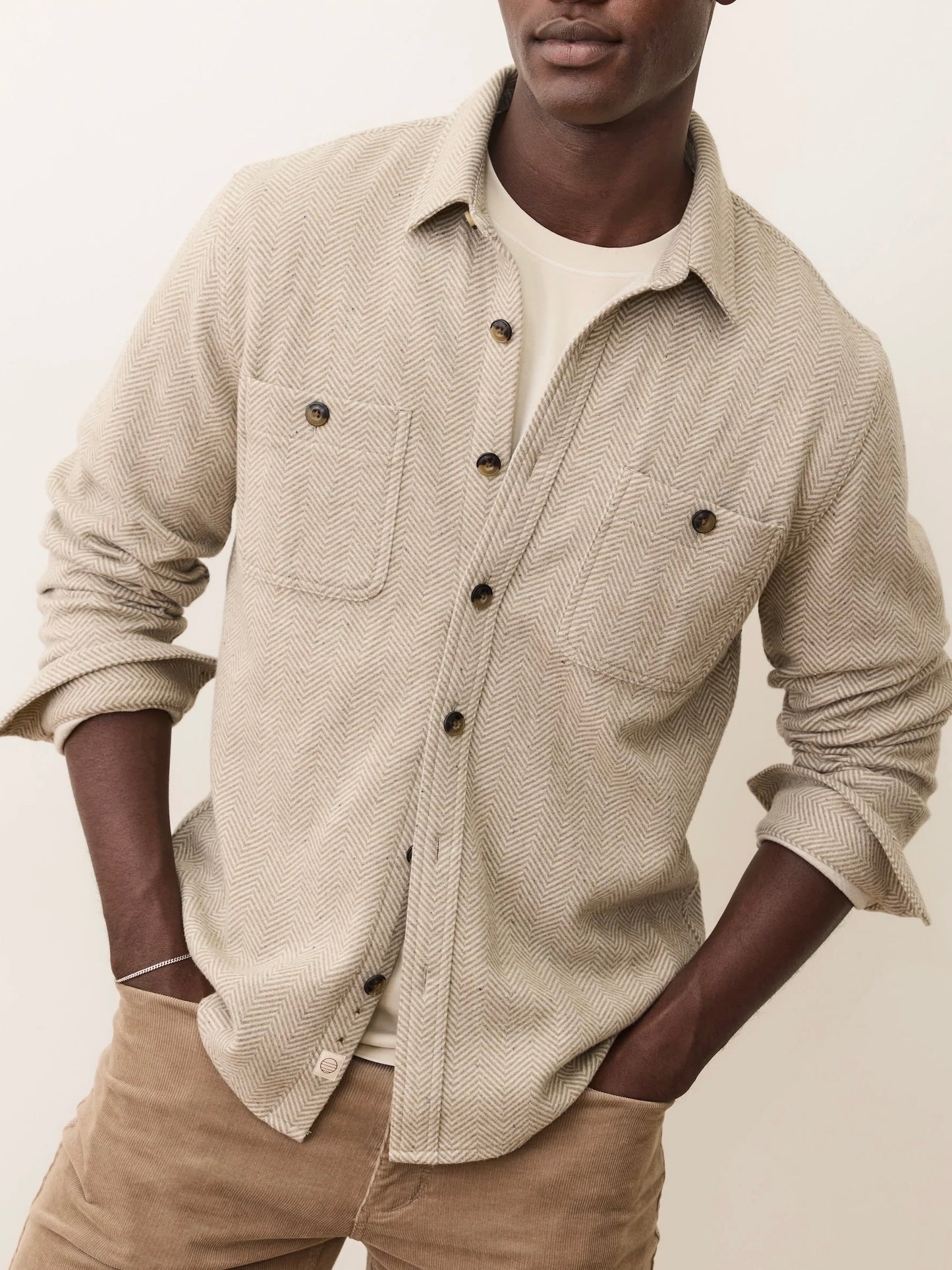Taupe Herringbone - Pacifica Stretch Twill Overshirt