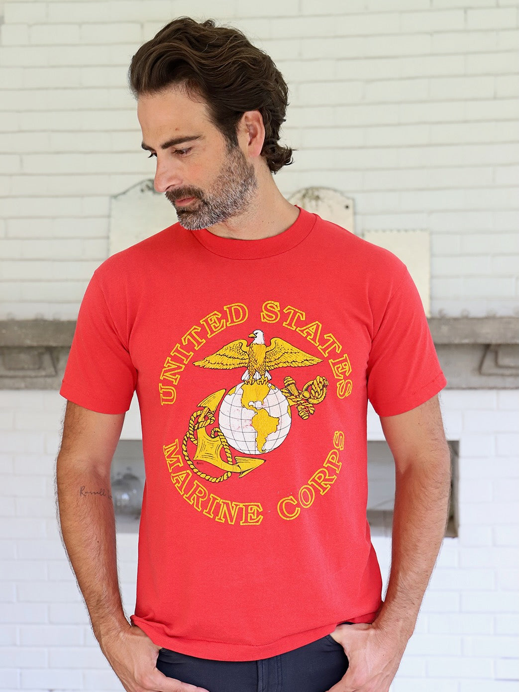 Vintage USMC T Shirt - Red - Medium/Large