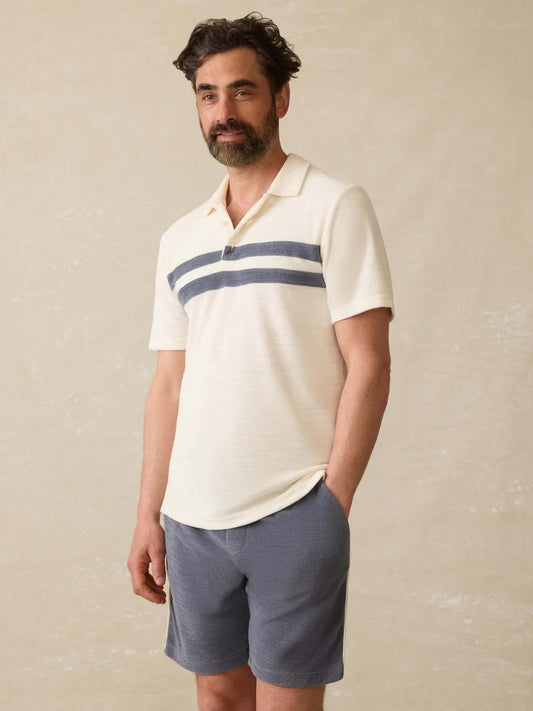 Vintage White - Cabana Towel Terry Surf Stripe Polo