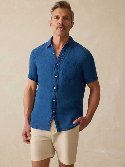 Indigo Basketweave - SS Palma Linen Shirt