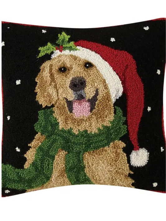 16 x 16 Holiday Pillow - Santa Golden Retriever