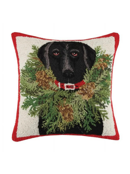 18 x  18 Holiday Pillow - Black Lab w/ Wreath