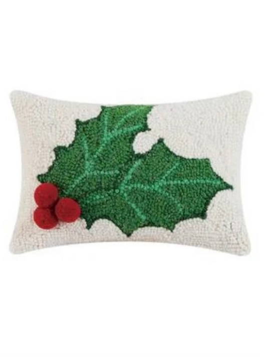 8 x 12 Holiday Pillow - Holly w/ Pom Pom