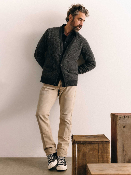 Heather Charcoal Herringbone - The Eddy Cardigan