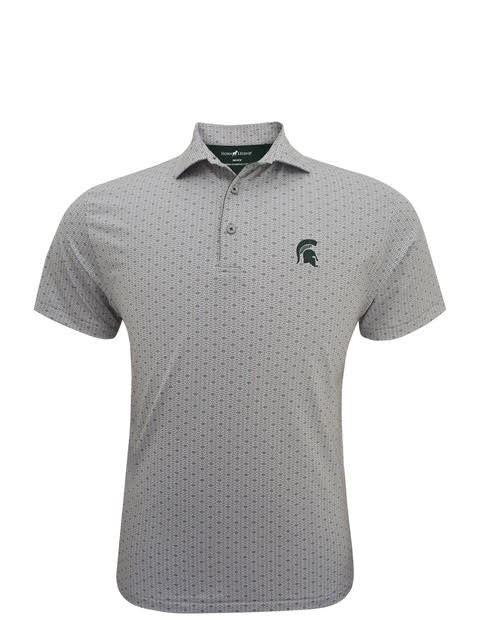 Grey/White/Green - Michigan State University Bamboo Charcoal Football Weave Polo